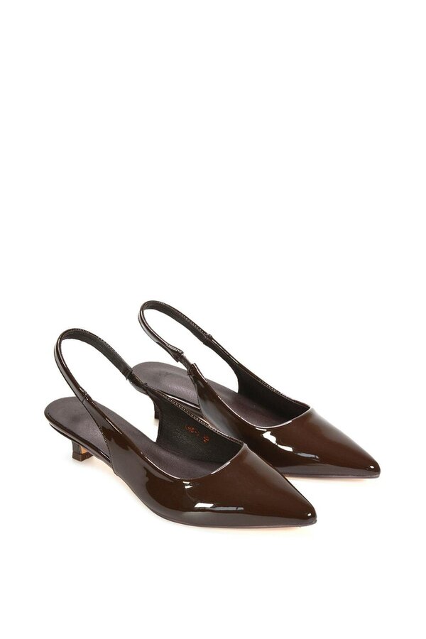 XY LONDON Pointed Toe Low Kitten Heel Slingback Pumps