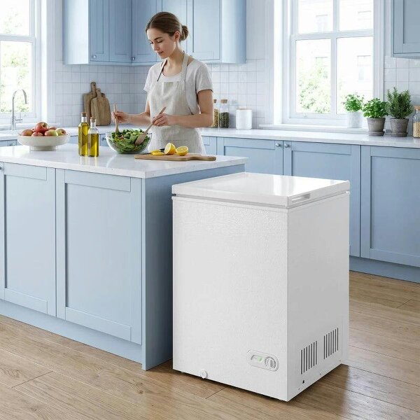 91L Freestanding Chest Freezer with Removable Storage Basket, Chest Freezer with Mechanical Temperature Control, White