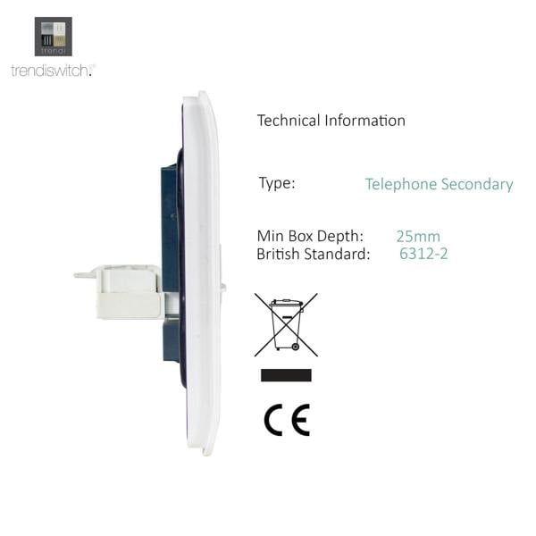 Trendi Switch 1 Gang Cat 3 Telephone Slave Socket in Ice White