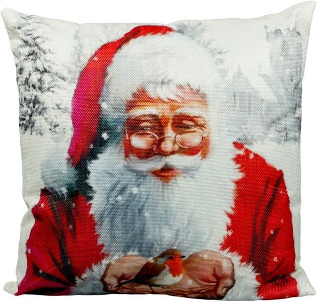 Xmas Haus Christmas Cushion, Santa & Robin (40x40cm)