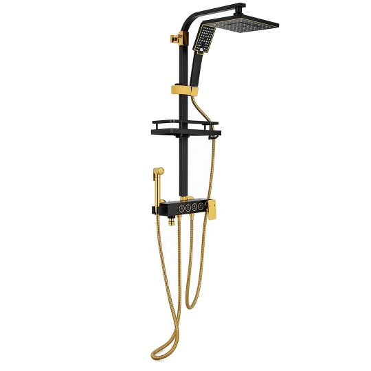 Havendro Exposed Shower mixer Taps Black Bathroom Twin Head Square Bar set Wall Mounted - black