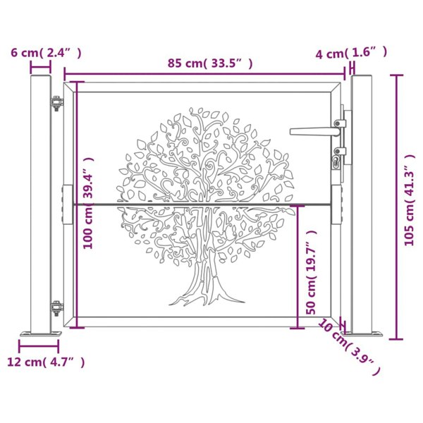 Berkfield Garden Gate Anthracite 105x105 cm Steel Tree Design