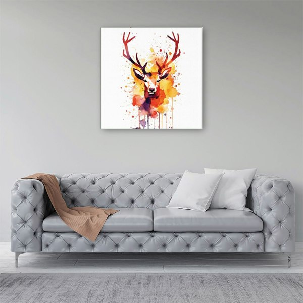 Warren Reed Watercolour Stag Face Canvas