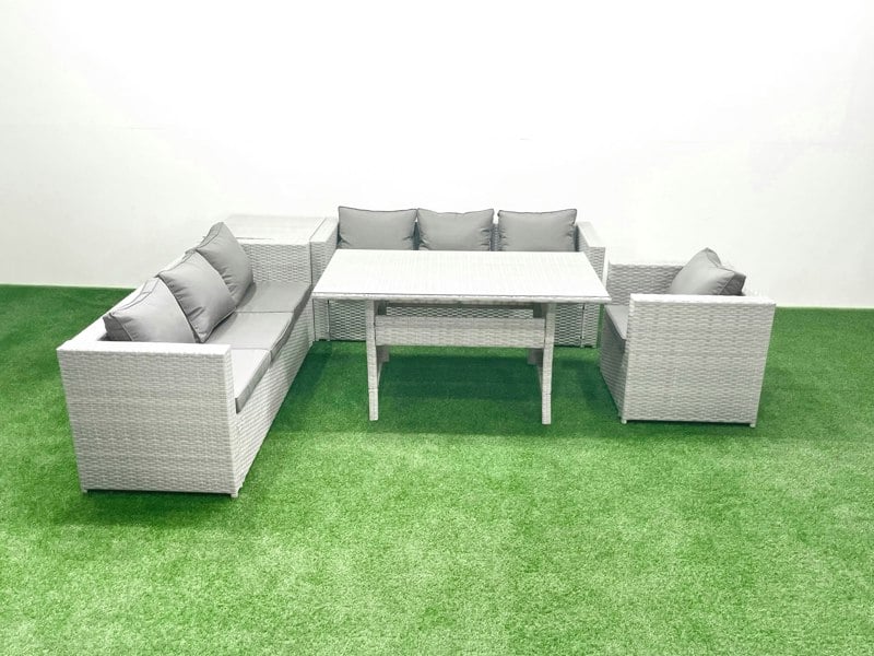 Fimous 5 Pieces Outdoor Rattan Sofa Set with Cushions Patio Garden Furniture Sets with Armchair Dining Table Side Table
