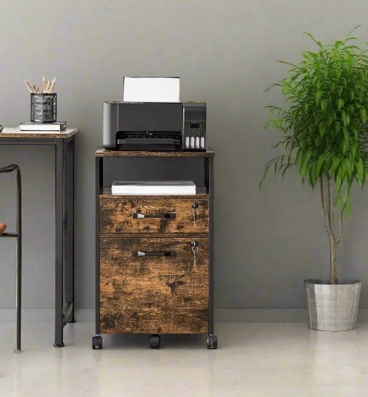 Modcraft Mobile Filing Cabinet with Lockable Drawers  | Wheels with Open Shelf for A4 & Letter Files