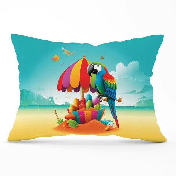 Warren Reed Parrot On A Beach Holiday Cushions