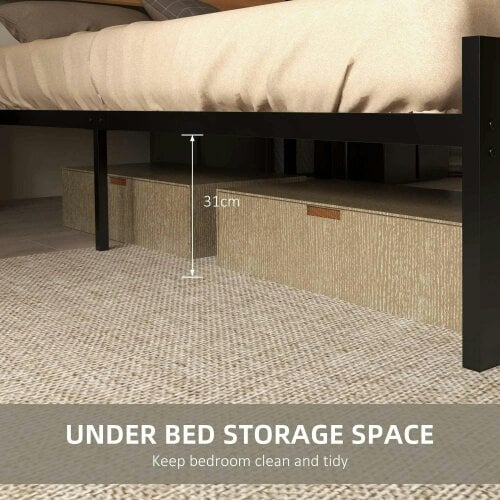 Industrial Double Bed Frame, 5FT Steel Bed Base with Headboard, Footboard, Slatted Support and Under Bed Storage, 142 x 195cm, Rustic Brown