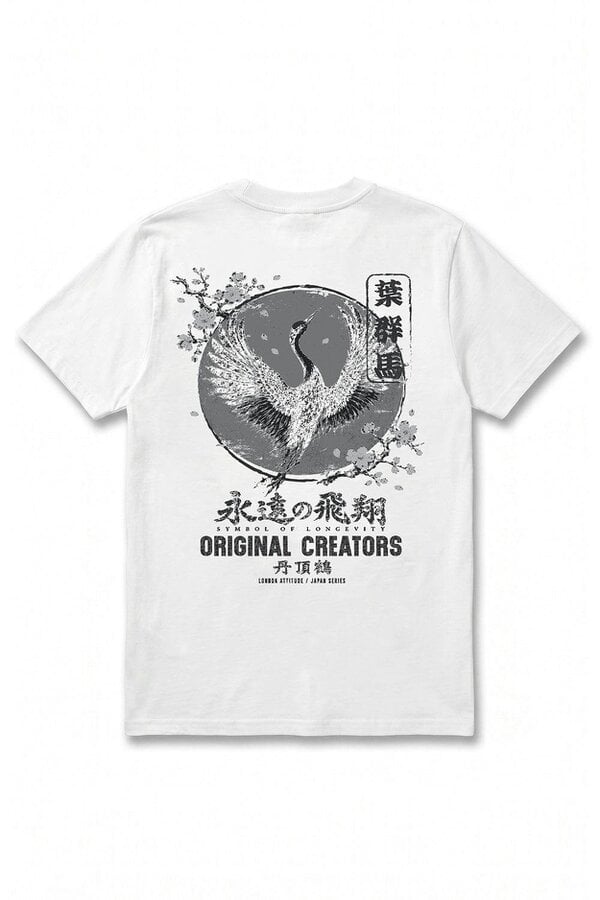 Japanese Crane Oversized Heavyweight Back Print T-Shirt in White