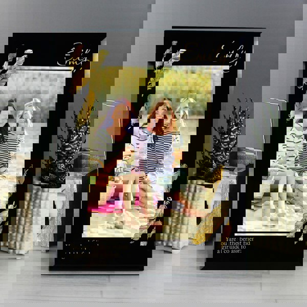 Personalised Memento Company Personalised Golden Feather 5x7 Black Glass Photo Frame