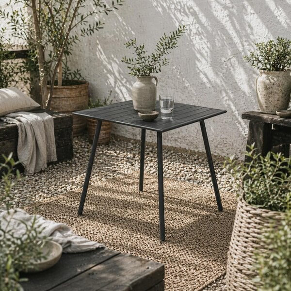 Wyld Haus Nanodor Steel Black Square Outdoor Dining Table With Slatted Top For 4