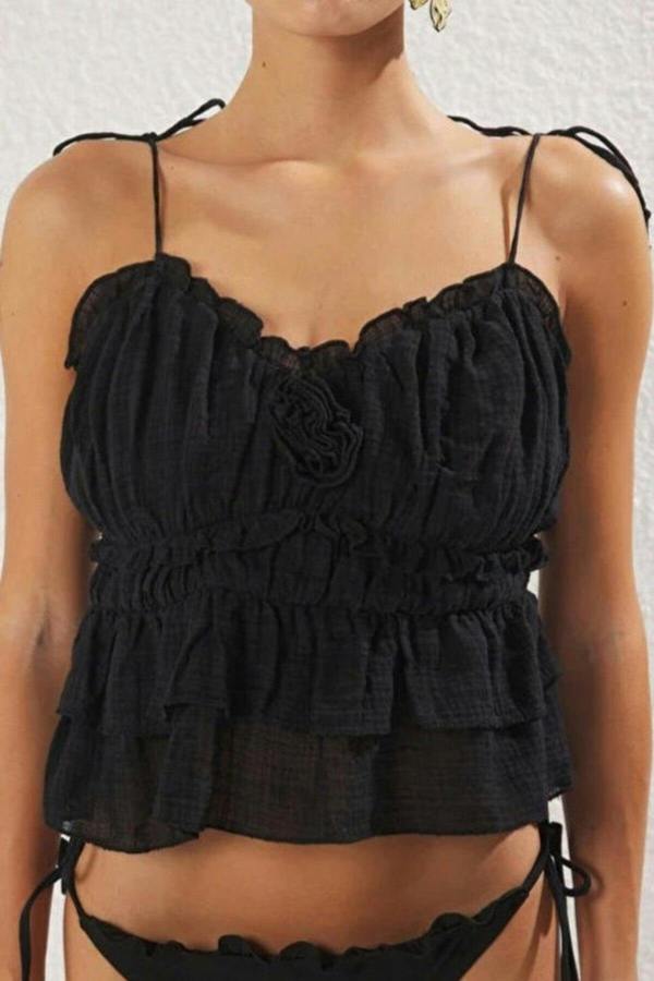 WOVCOR Woven Floral Applique Blouse