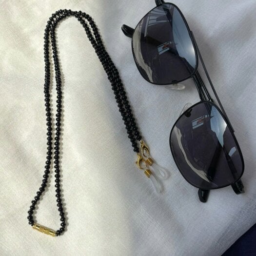 The Colourful Aura Black Glass Beaded soft 60 cm Glass Chain Lanyard Holder