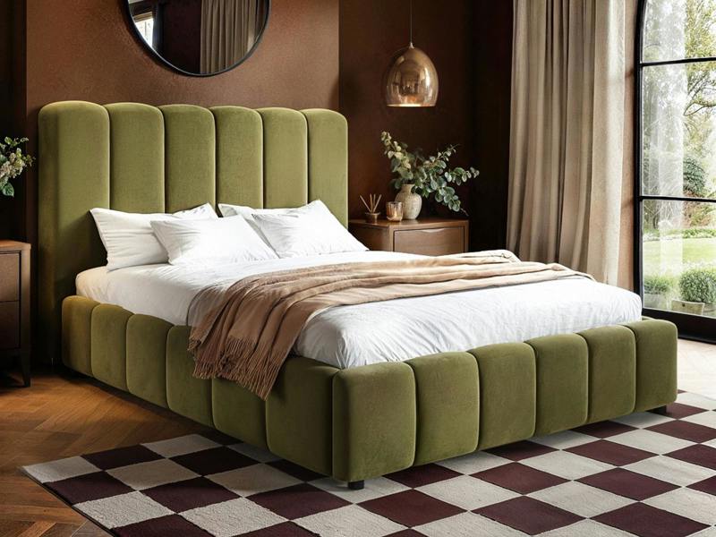 Emilie Ribbed Ottoman Bed Green Velvet
