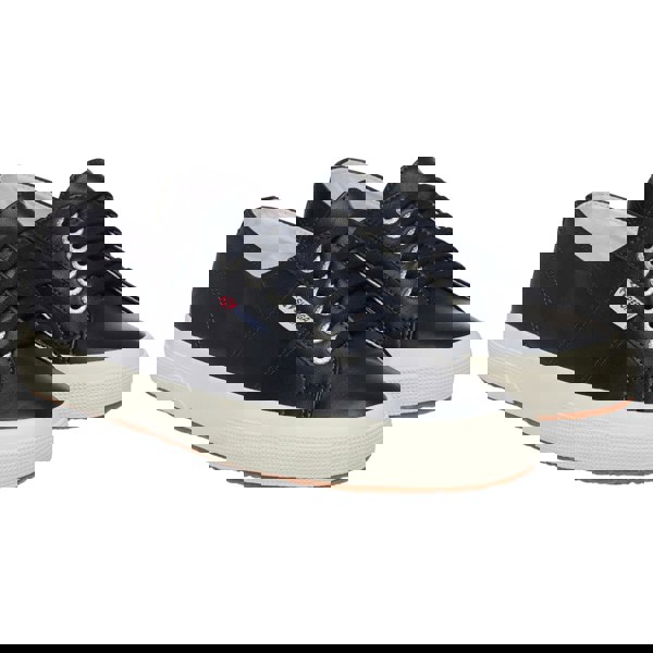 Superga Womens 2750 Metallic Leather Trainers - Metallic Black/Off White