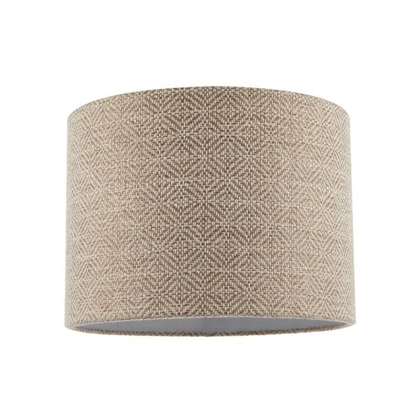 Unique Aztec Designed Drum Lamp Shade in Dark Taupe and White Linen Image 1