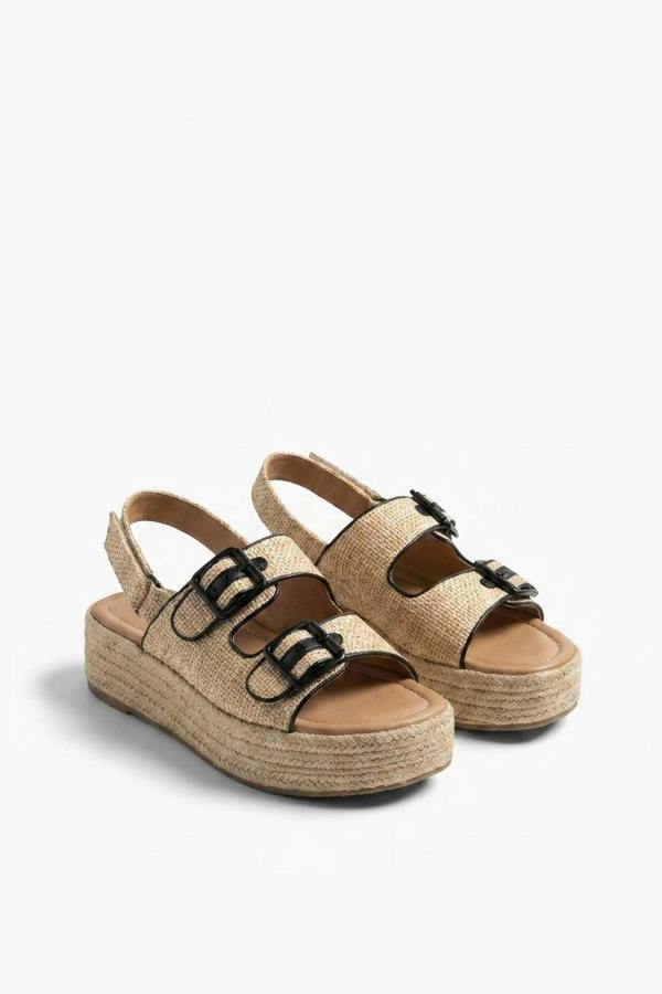 Vera Diamond Pattern Platform Sandals - Black_wb