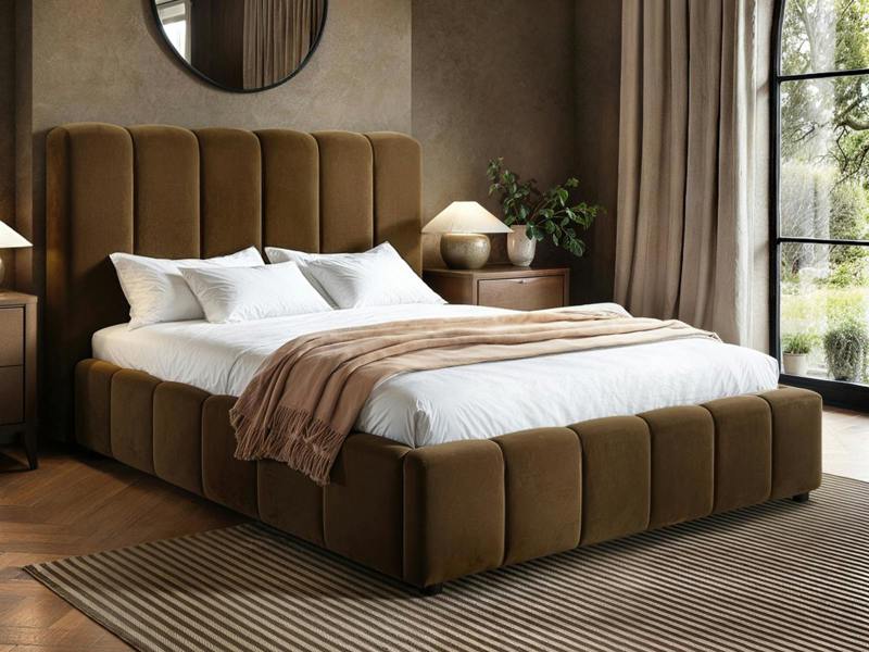 Emilie Ribbed Ottoman Bed Brown Velvet