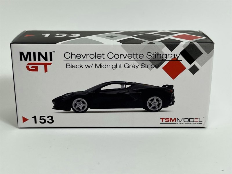 Mini GT Chevrolet Corvette Stingray Black With Midnight Grey Stripe RHD 1:64 Scale MGT00153R