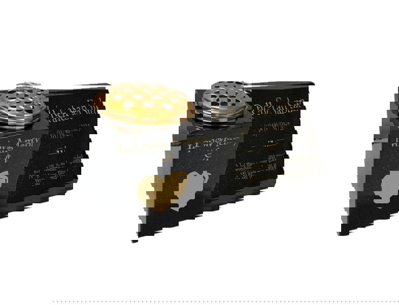 Memorials Direct Granite Memorial Vase and Plaque Combination – Heart Design, Solid Granite (16x6x6”) with Flower Pot Insert