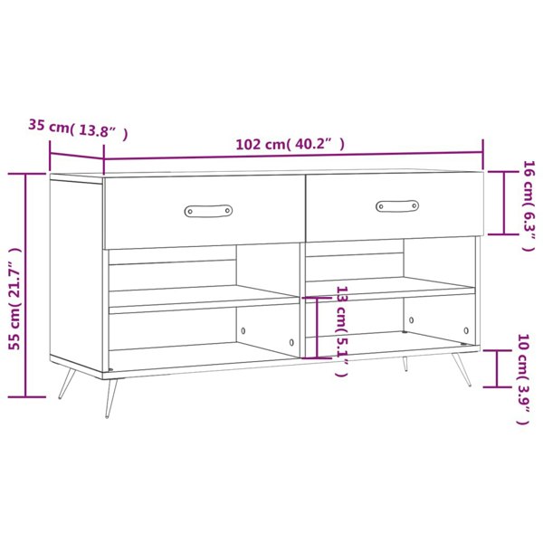Berkfield Shoe Bench Grey Sonoma 102x35x55 cm Engineered Wood