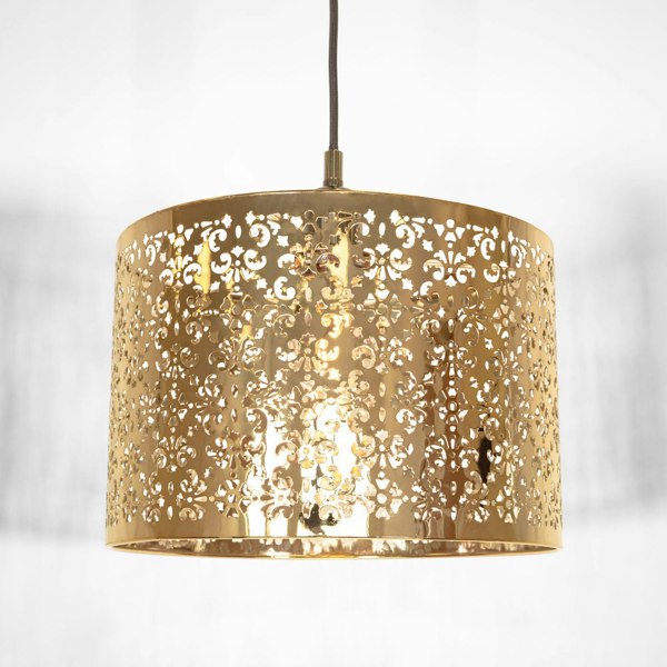 Marrakech Designed Shiny Gold Metal Pendant Light Shade with Floral Decoration Image 2