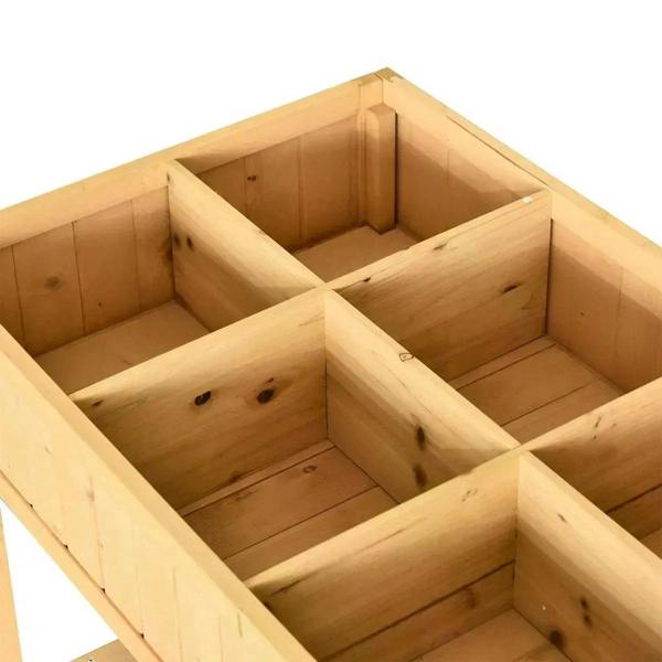 Wooden planter interior showing 8 divided compartments in a partition grid, oak tone