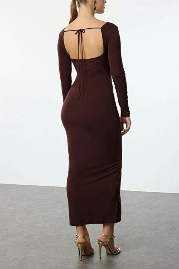 WOVCOR Knit Long Evening Dress with Tie Detail
