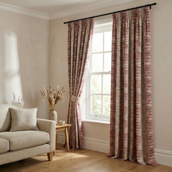 Highbury made-to-measure curtains in Rosso, styled in a living room