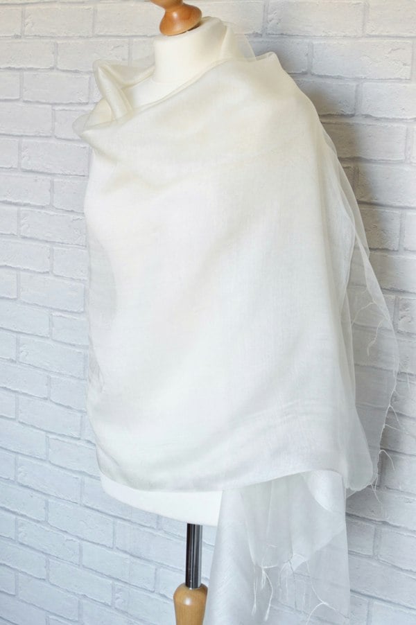 Antonia York Sophia Double Layered Organza and Crepe Silk/Viscose Ivory Cream Tasselled Bridal Bridesmaid Special Occasion Wrap Semi-Sheer Stole
