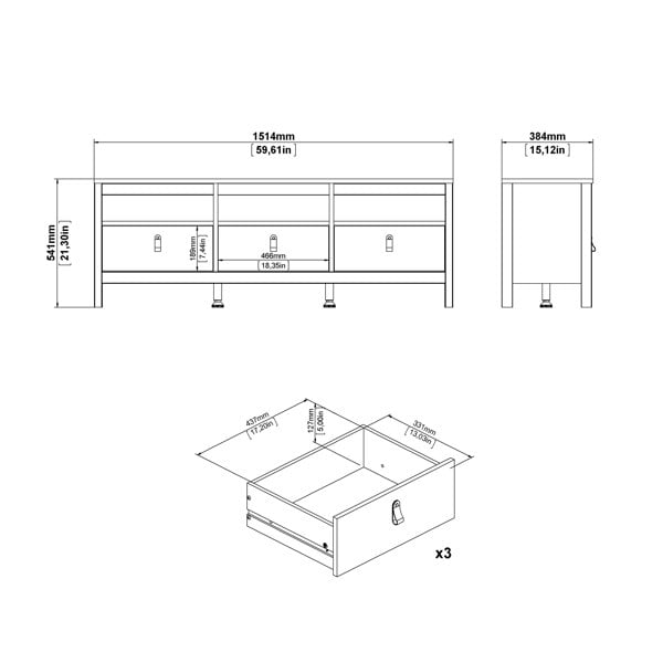 Furniture To Go Madrid TV Unit 3 Drawers in Cashmere