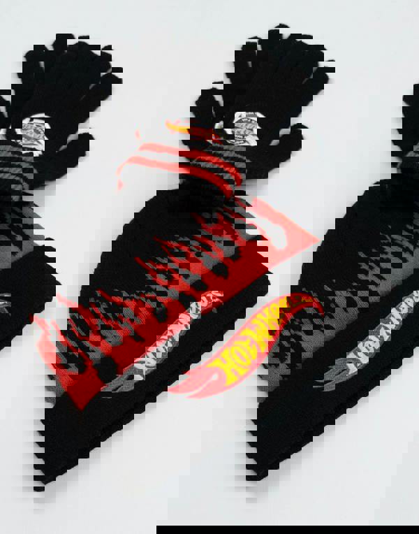 Hot Wheels Unisex Kids Black Character Beanie and Gloves Set (One Size)