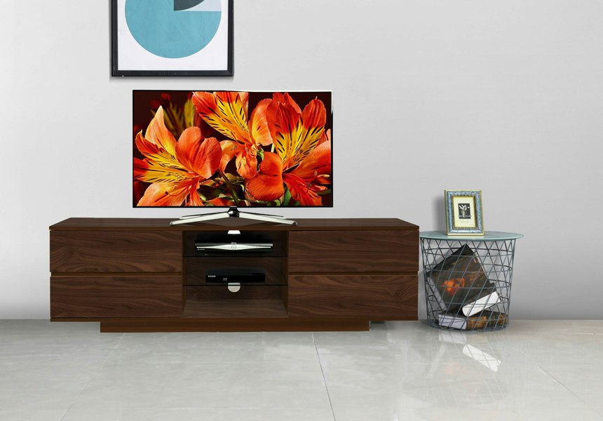 Centurion Supports Avitus Premium Walnut with 4-Walnut Drawers and 3-Shelves 32"-65" LED/OLED/LCD TV Cabinet