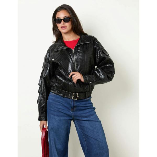 Blue Vanilla Textured Pu Biker Jacket