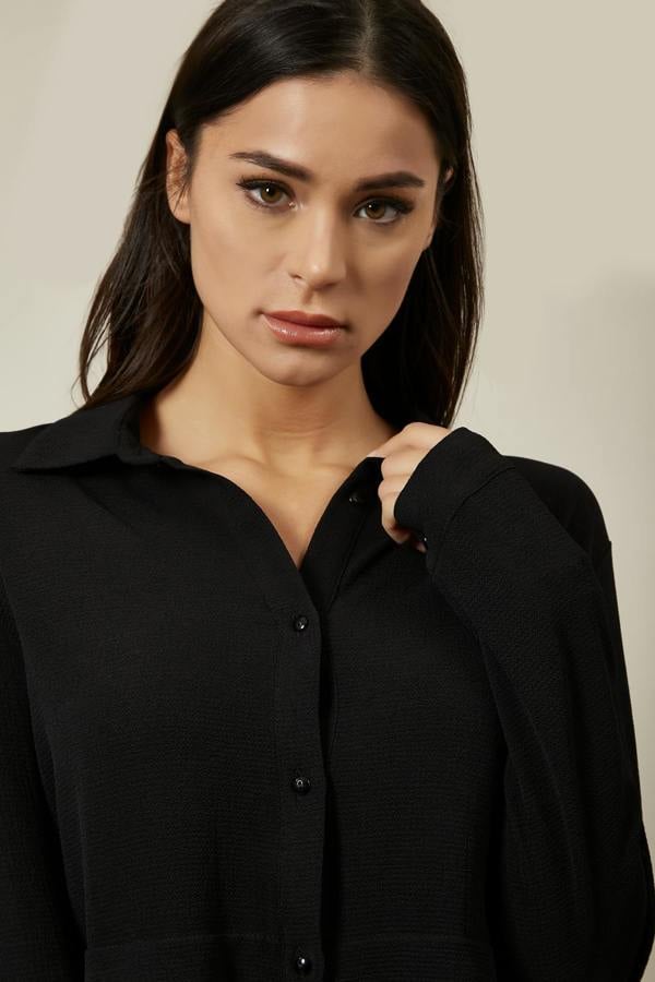 Hoxton Gal Long Sleeves Oversized Shirt In Black