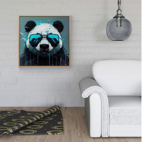 Warren Reed Panda With Blue Glasses Splash Art Framed Canvas