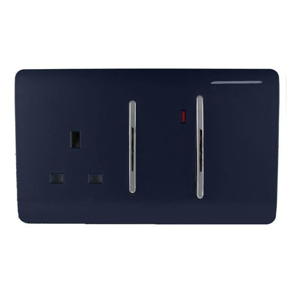 Trendi Switch 45 Amp Cooker Switch & 13 Amp Plug Socket with Neon in Navy Blue