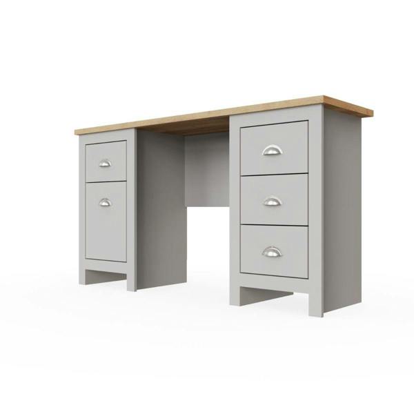 Timber Art Design Lisbon Light Grey Double Pedestal Study Desk Laptop Computer Desk Office Furniture