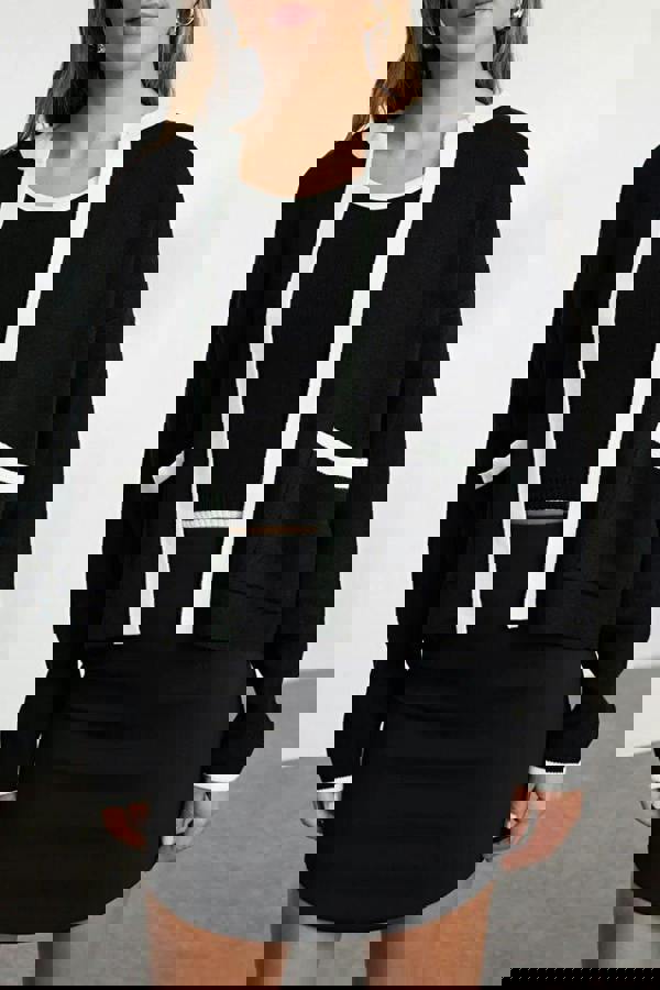 WOVCOR 2-Piece Color Block Knit Blouse-Cardigan Set