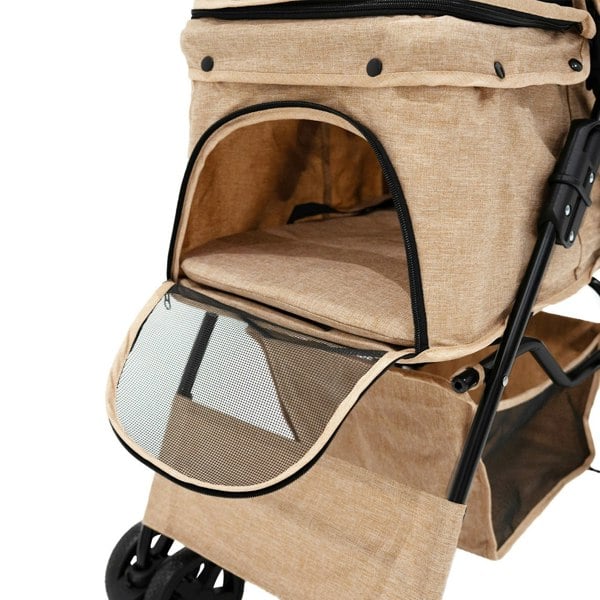 Monstershop Pet Stroller with Rain Cover – Woven Beige