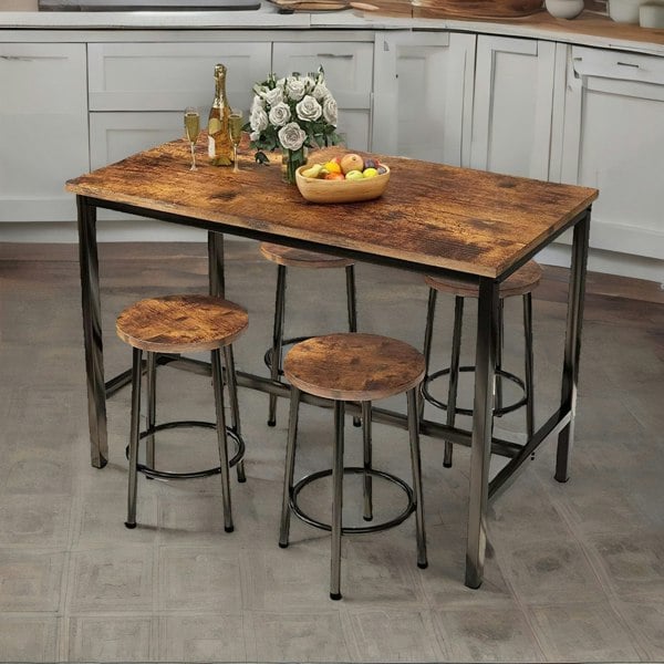 Rafaelo Mobilia Industrial Dining Table And 4 Stools Rustic Brown