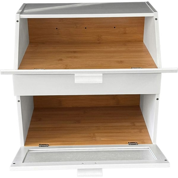 Maison des Cadeaux White 3 Compartment Bamboo Bread Bin