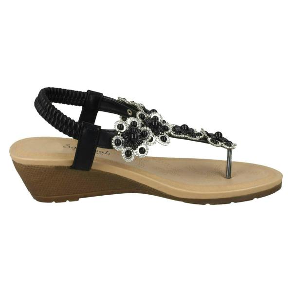Savannah Ladies Savannah Mid Wedge Toepost Flower Trim Sandals
