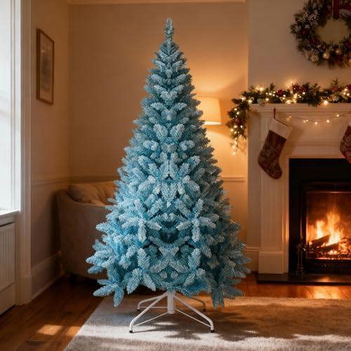 4ft to 8ft Blue Flocked Artificial Christmas Tree with Snowy Winter Effect and 308 Tips image 4