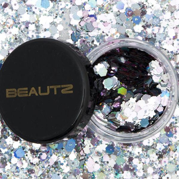 Aquarius Beautz Chunky Glitter Silver 10ml Pot 5g Cosmetic Body Face Festival Makeup