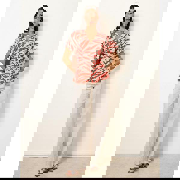 Blue Vanilla Top with Brushstroke Leaf Print