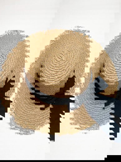 SVNX Straw Hat With Black Ribbon Bow