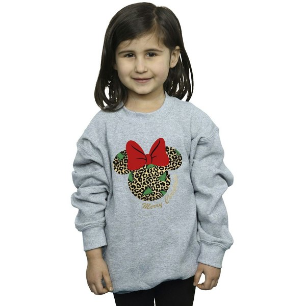 Disney Girls Minnie Mouse Leopard Christmas Sweatshirt - Sports Grey