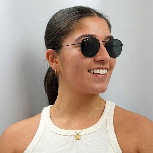 Ray-Ban Sunglasses Hexagonal RB3548N 002/58 Polished Black Green Polarized