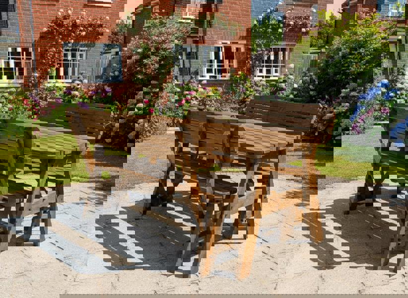 Arbor Garden Solutions Victoria Space Saving Rounded Picnic Table and Bench Set With Backrest - Rustic Finish