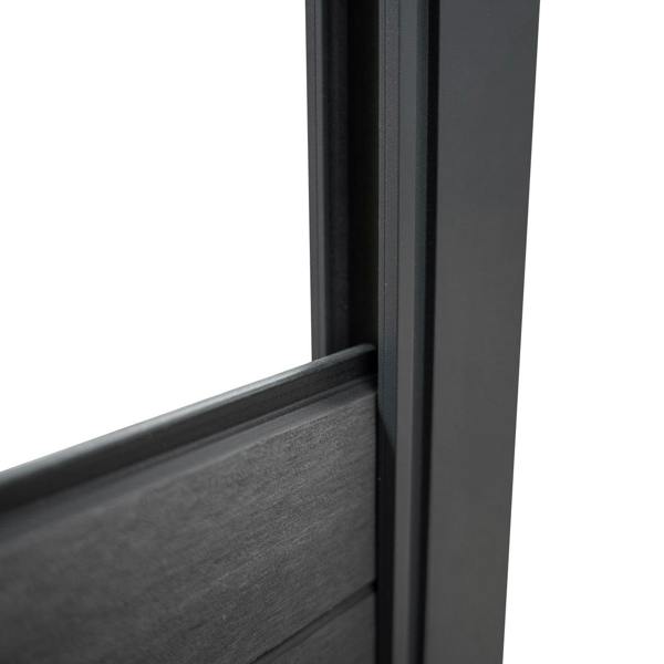 Grey composite panel gate featuring a sleek design, textured surface, and sturdy frame, ideal for modern outdoor spaces